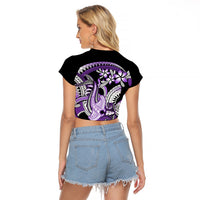 Purple Polynesian Raglan Cropped T Shirt Hammerhead Shark Tattoo Royal Plumeria Gradient Vibes LT14 - Polynesian Pride