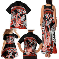 Red Polynesian Family Matching Tank Maxi Dress and Hawaiian Shirt Hammerhead Shark Tattoo Royal Plumeria Gradient Vibes LT14 - Polynesian Pride