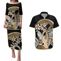 Gold Polynesian Hammerhead Shark Tattoo Couples Matching Puletasi and Hawaiian Shirt Royal Plumeria Gradient Vibes LT14 Gold - Polynesian Pride