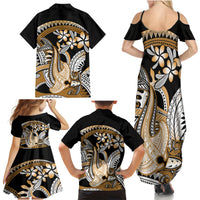 Gold Polynesian Hammerhead Shark Tattoo Family Matching Summer Maxi Dress and Hawaiian Shirt Royal Plumeria Gradient Vibes LT14 - Polynesian Pride