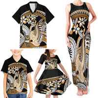 Gold Polynesian Hammerhead Shark Tattoo Family Matching Tank Maxi Dress and Hawaiian Shirt Royal Plumeria Gradient Vibes LT14 - Polynesian Pride