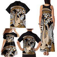 Gold Polynesian Hammerhead Shark Tattoo Family Matching Tank Maxi Dress and Hawaiian Shirt Royal Plumeria Gradient Vibes LT14 - Polynesian Pride