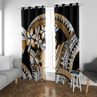 Gold Polynesian Hammerhead Shark Tattoo Window Curtain Royal Plumeria Gradient Vibes LT14 With Grommets Gold - Polynesian Pride