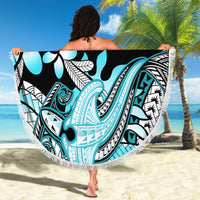 Turquoise Polynesian Hammerhead Shark Tattoo Beach Blanket Royal Plumeria Gradient Vibes LT14 - Polynesian Pride