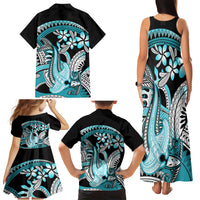 Turquoise Polynesian Hammerhead Shark Tattoo Family Matching Tank Maxi Dress and Hawaiian Shirt Royal Plumeria Gradient Vibes LT14 - Polynesian Pride