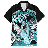 Turquoise Polynesian Hammerhead Shark Tattoo Family Matching Tank Maxi Dress and Hawaiian Shirt Royal Plumeria Gradient Vibes LT14 Dad's Shirt - Short Sleeve Turquoise - Polynesian Pride
