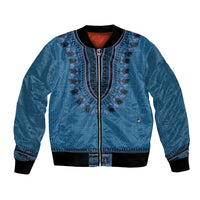 Blue African Dashiki With Fijian Tapa Pattern Bomber Jacket