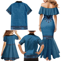 Blue African Dashiki With Fijian Tapa Pattern Family Matching Mermaid Dress and Hawaiian Shirt LT14 - Polynesian Pride