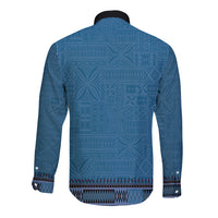 Blue African Dashiki With Fijian Tapa Pattern Long Sleeve Button Shirt