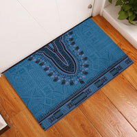 Blue African Dashiki With Fijian Tapa Pattern Rubber Doormat