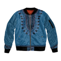 Blue African Dashiki With Fijian Tapa Pattern Sleeve Zip Bomber Jacket