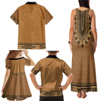 Brown African Dashiki With Fijian Tapa Pattern Family Matching Tank Maxi Dress and Hawaiian Shirt