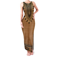 Brown African Dashiki With Fijian Tapa Pattern Family Matching Tank Maxi Dress and Hawaiian Shirt