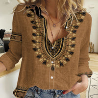 Brown African Dashiki With Fijian Tapa Pattern Women Casual Shirt