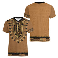 Brown African Dashiki With Fijian Tapa Pattern Women V-Neck T-Shirt