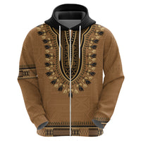 Brown African Dashiki With Fijian Tapa Pattern Zip Hoodie
