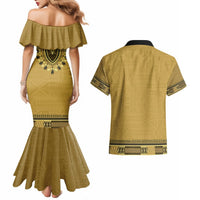 Gold African Dashiki With Fijian Tapa Pattern Couples Matching Mermaid Dress and Hawaiian Shirt LT14 - Polynesian Pride