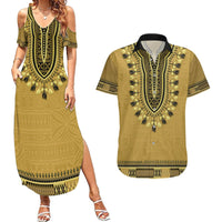 Gold African Dashiki With Fijian Tapa Pattern Couples Matching Summer Maxi Dress and Hawaiian Shirt LT14 Gold - Polynesian Pride