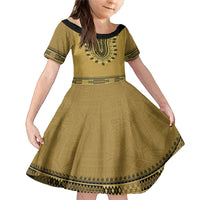 Gold African Dashiki With Fijian Tapa Pattern Family Matching Mermaid Dress and Hawaiian Shirt LT14 Daughter's Dress Gold - Polynesian Pride