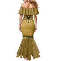 Gold African Dashiki With Fijian Tapa Pattern Family Matching Mermaid Dress and Hawaiian Shirt LT14 - Polynesian Pride
