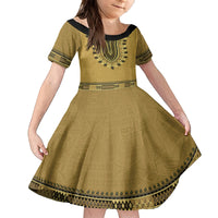 Gold African Dashiki With Fijian Tapa Pattern Family Matching Off Shoulder Short Dress and Hawaiian Shirt LT14 Daughter's Dress Gold - Polynesian Pride