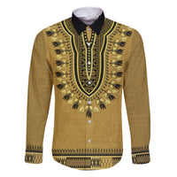 Gold African Dashiki With Fijian Tapa Pattern Family Matching Off Shoulder Short Dress and Hawaiian Shirt LT14 Dad's Shirt - Long Sleeve Gold - Polynesian Pride