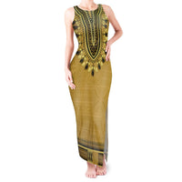 Gold African Dashiki With Fijian Tapa Pattern Tank Maxi Dress LT14 Women Gold - Polynesian Pride