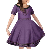 Purple African Dashiki With Fijian Tapa Pattern Family Matching Off Shoulder Short Dress and Hawaiian Shirt LT14 Daughter's Dress Purple - Polynesian Pride