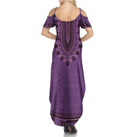 Purple African Dashiki With Fijian Tapa Pattern Summer Maxi Dress LT14 - Polynesian Pride