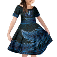 Blue African Dashiki With Aotearoa Maori Family Matching Long Sleeve Bodycon Dress and Hawaiian Shirt Paua Shell Mix Silver Fern LT14 Daughter's Dress Blue - Polynesian Pride
