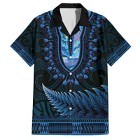 Blue African Dashiki With Aotearoa Maori Family Matching Long Sleeve Bodycon Dress and Hawaiian Shirt Paua Shell Mix Silver Fern LT14 Dad's Shirt - Short Sleeve Blue - Polynesian Pride