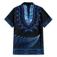 Blue African Dashiki With Aotearoa Maori Hawaiian Shirt Paua Shell Mix Silver Fern LT14 - Polynesian Pride
