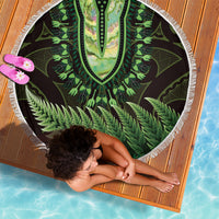 Lime Green African Dashiki With Aotearoa Maori Beach Blanket Paua Shell Mix Silver Fern