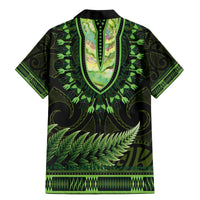 Lime Green African Dashiki With Aotearoa Maori Family Matching Mermaid Dress and Hawaiian Shirt Paua Shell Mix Silver Fern