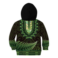 Lime Green African Dashiki With Aotearoa Maori Kid Hoodie Paua Shell Mix Silver Fern
