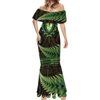 Lime Green African Dashiki With Aotearoa Maori Mermaid Dress Paua Shell Mix Silver Fern LT14 - Polynesian Pride