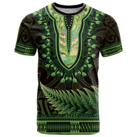 Lime Green African Dashiki With Aotearoa Maori T Shirt Paua Shell Mix Silver Fern