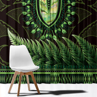 Lime Green African Dashiki With Aotearoa Maori Window Curtain Paua Shell Mix Silver Fern