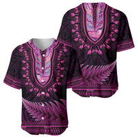 Pink African Dashiki With Aotearoa Maori Baseball Jersey Paua Shell Mix Silver Fern