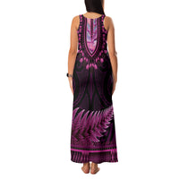 Pink African Dashiki With Aotearoa Maori Family Matching Tank Maxi Dress and Hawaiian Shirt Paua Shell Mix Silver Fern
