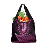 Pink African Dashiki With Aotearoa Maori Grocery Bag Paua Shell Mix Silver Fern