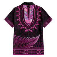 Pink African Dashiki With Aotearoa Maori Hawaiian Shirt Paua Shell Mix Silver Fern