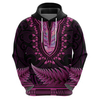 Pink African Dashiki With Aotearoa Maori Hoodie Paua Shell Mix Silver Fern