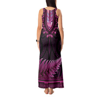 Pink African Dashiki With Aotearoa Maori Tank Maxi Dress Paua Shell Mix Silver Fern LT14 - Polynesian Pride