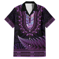 Purple African Dashiki With Aotearoa Maori Family Matching Off Shoulder Maxi Dress and Hawaiian Shirt Paua Shell Mix Silver Fern LT14 Dad's Shirt - Short Sleeve Purple - Polynesian Pride