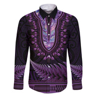 Purple African Dashiki With Aotearoa Maori Family Matching Summer Maxi Dress and Hawaiian Shirt Paua Shell Mix Silver Fern