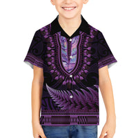 Purple African Dashiki With Aotearoa Maori Hawaiian Shirt Paua Shell Mix Silver Fern LT14 - Polynesian Pride