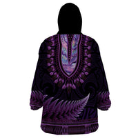 Purple African Dashiki With Aotearoa Maori Wearable Blanket Hoodie Paua Shell Mix Silver Fern