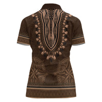 Brown African Dashiki With Tonga Ngatu Pattern Women Polo Shirt
