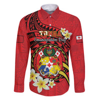 Personalised Tonga Emancipation Day Family Matching Mermaid Dress and Hawaiian Shirt Tongan Ngatu Pattern - Red Version